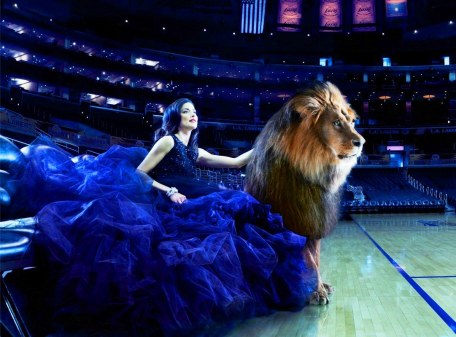 Nice woman and lion